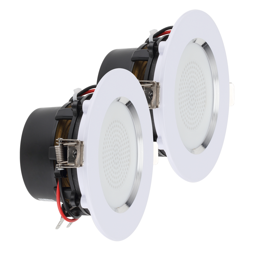 GT Gear GTG-C31LED 4" 10cm 8Ohm 2x60w RMS Waterproof Ceiling Speakers / 6500K LED Downlighters Pair