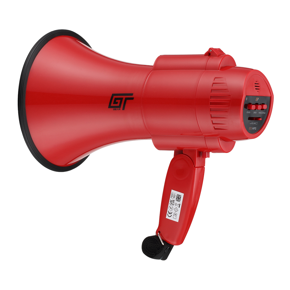 GT Gear GTG-MP15R 30W Battery Powered High Power Handheld Megaphone (Red)