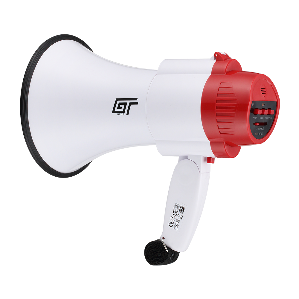 GT Gear GTG-MP15W 30W Battery Powered High Power Handheld Megaphone (White/Red)