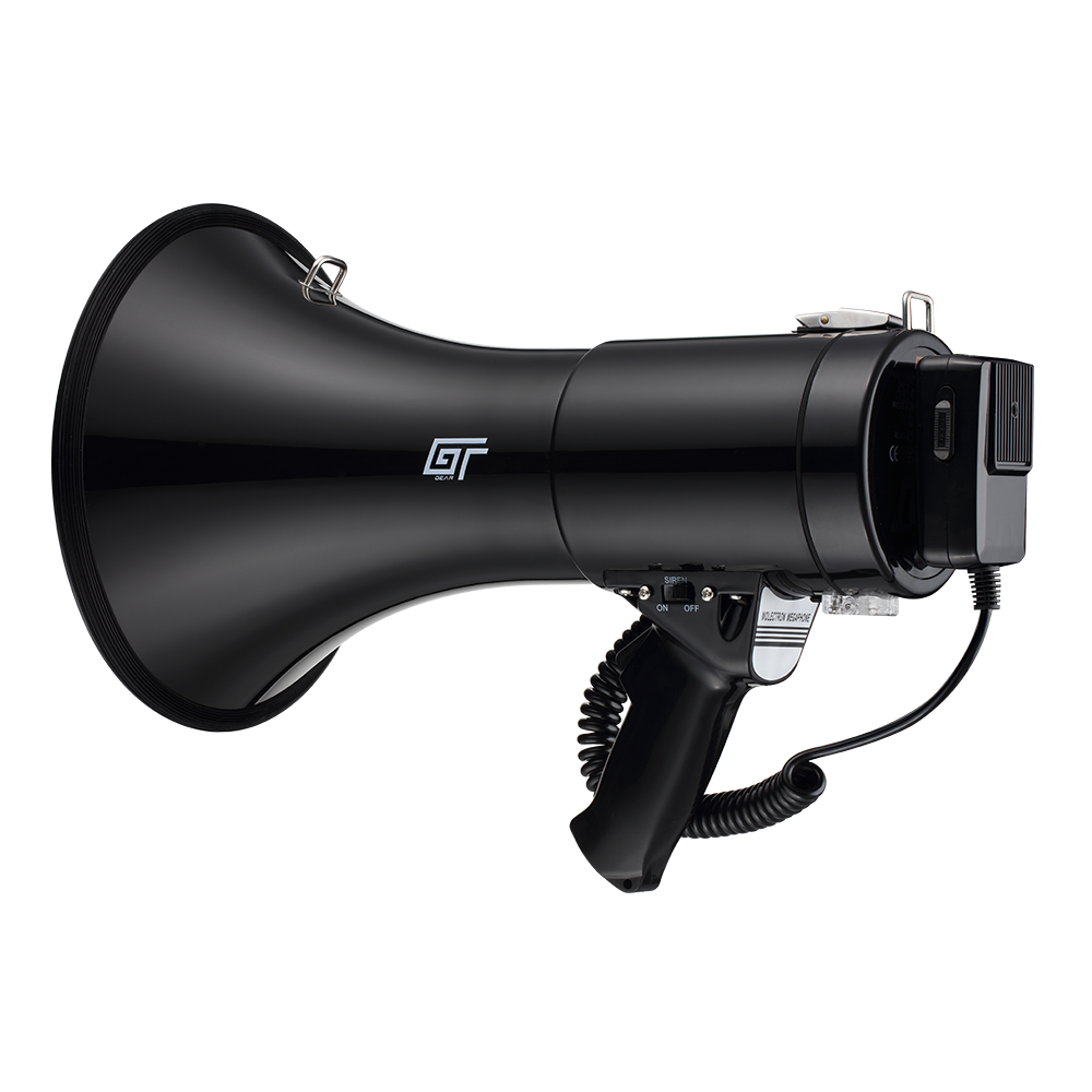 GT Gear GTG-MP25 50W Professional Type PA Handheld Megaphone With Wired Microphone & Shoulder Strap