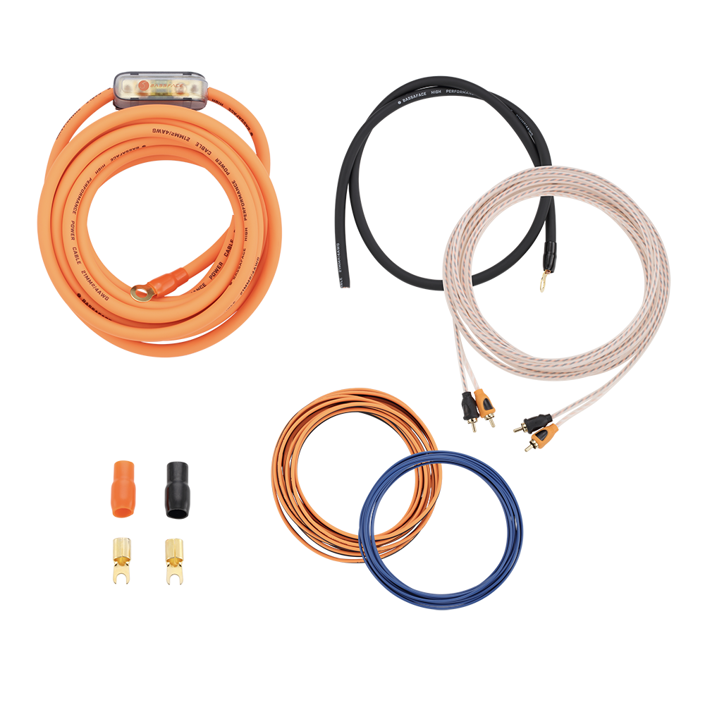 VOLT/4 4AWG (21mm) 100A Mini-ANL Fused Prewired & Crimped 5m Super Flexible Amplifier Wiring Kit (30%OFC/1176 Strand)